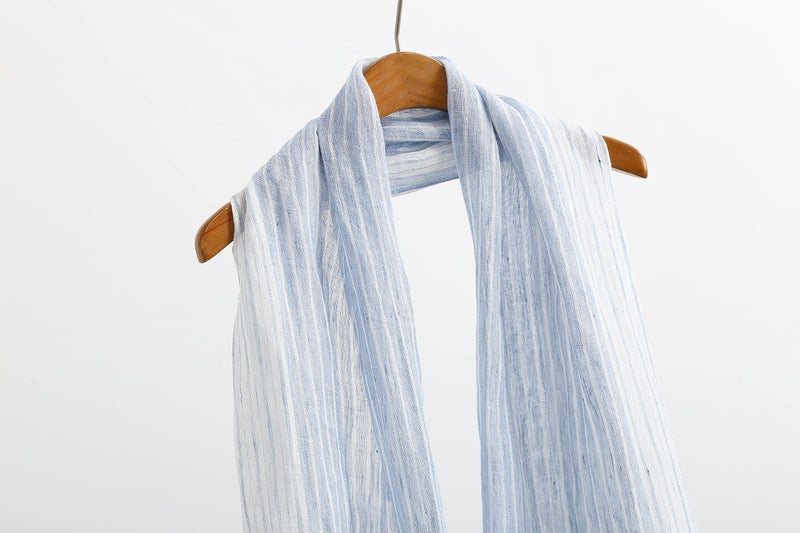 Jeelow Scarf/Shawl/Wrap 100% Linen Scarves For Men And Women (Blue Stripes) - Image 5